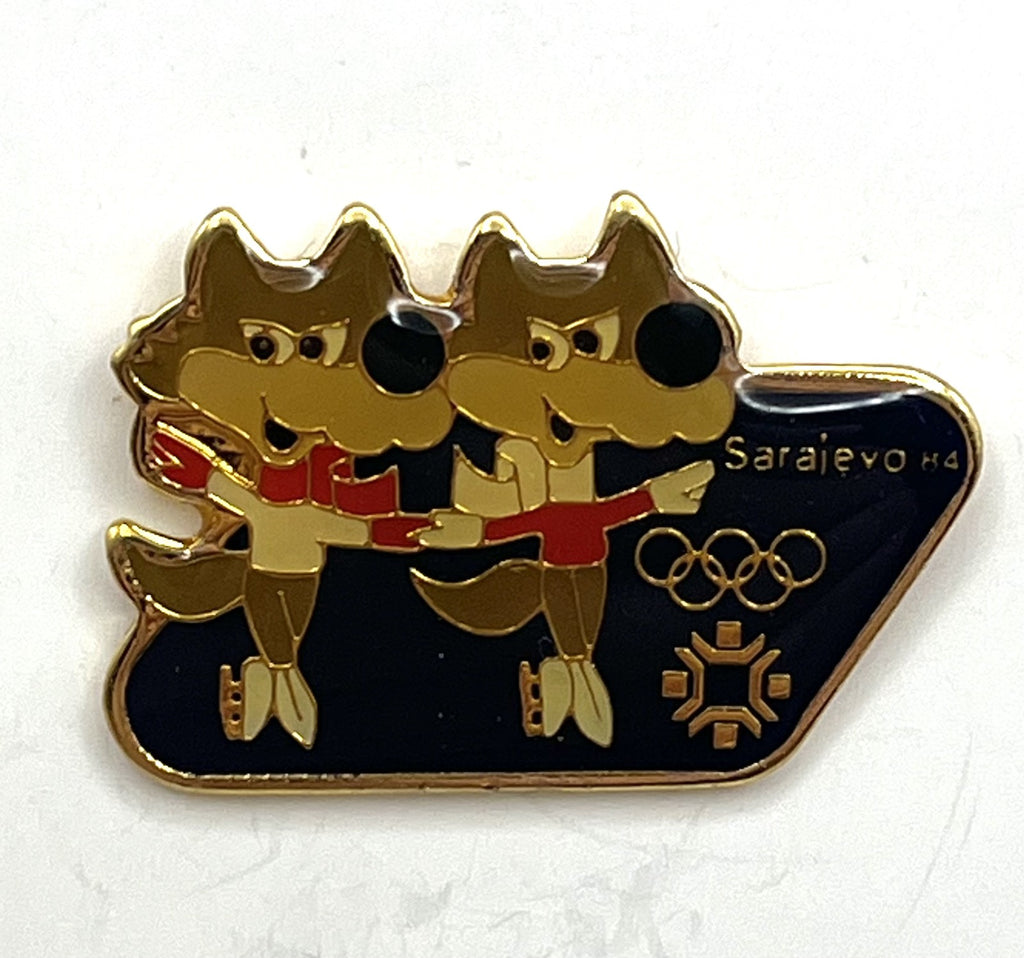 1984 Sarajevo Olympic Pin ~ Vučko Mascot Set ~ Pairs Figure Skating