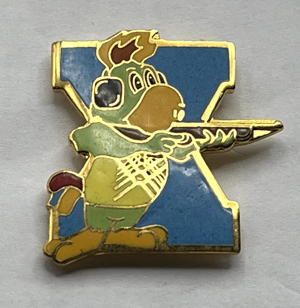 1987 Pan American Games Shooting Pin ~ Amigo Mascot with Rifle ~ Indianapolis