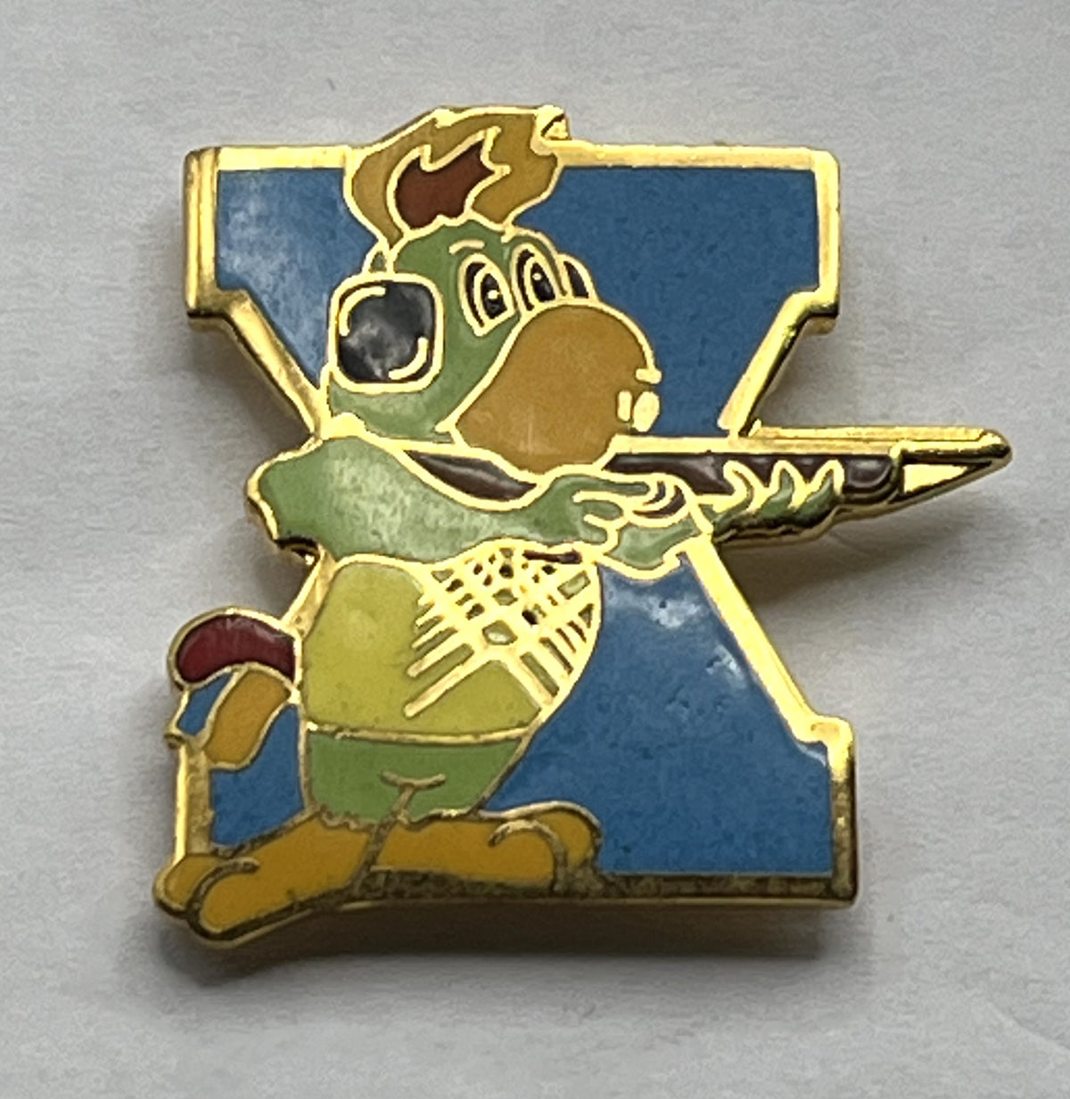 1987 Pan American Games Shooting Pin ~ Amigo Mascot with Rifle ~ Indianapolis