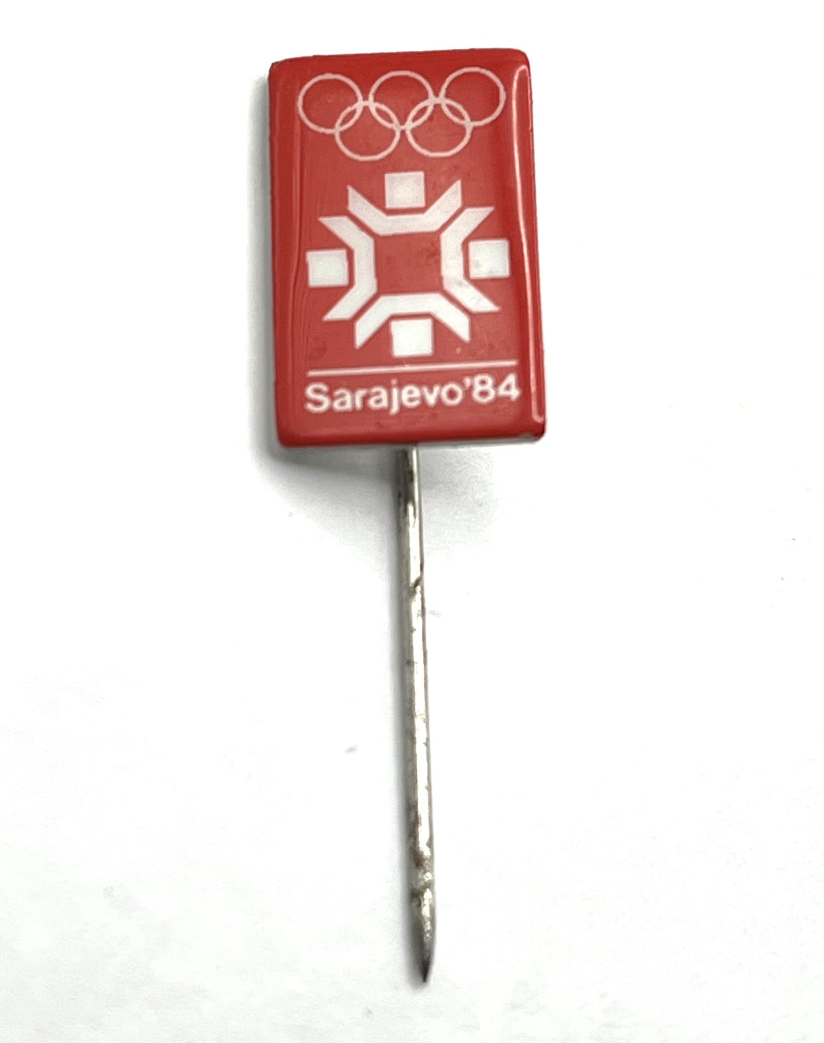 1984 Sarajevo Winter Olympics Stick Pin ~ Snowflake Emblem ~ Red