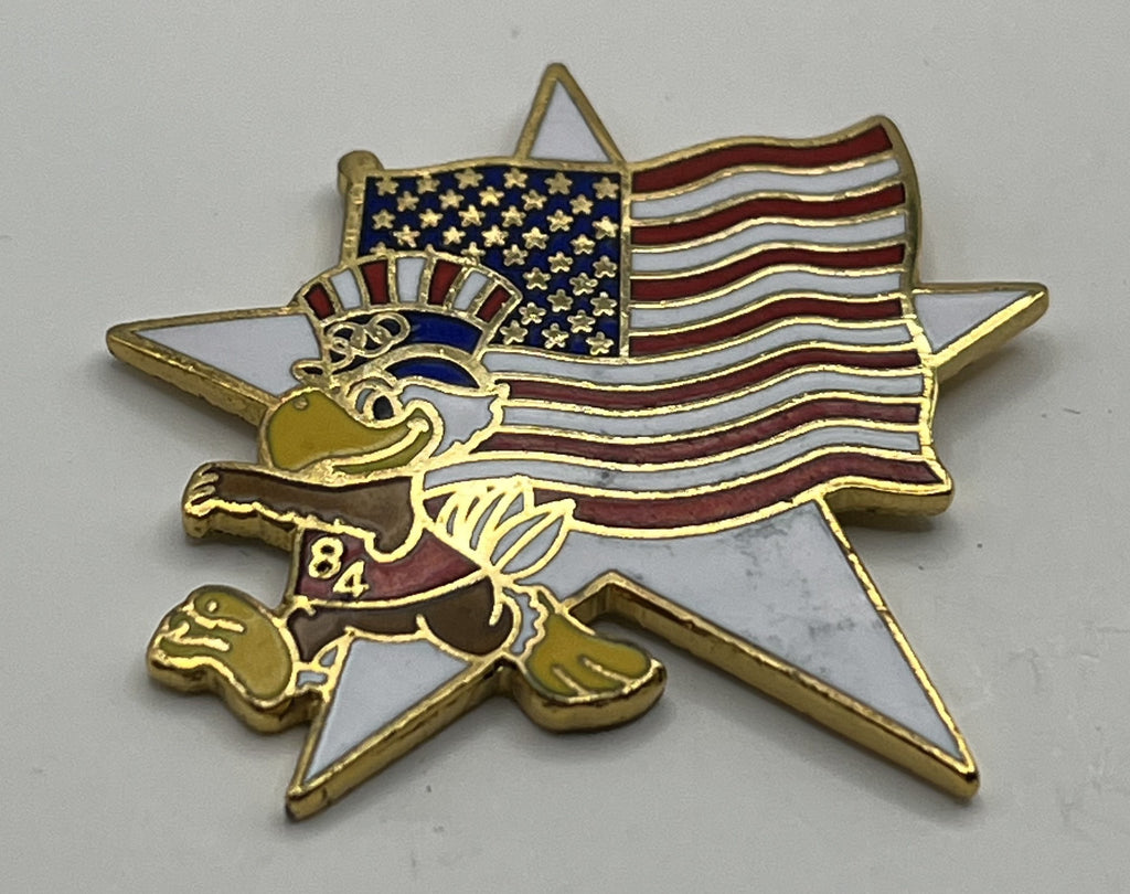 1984 Los Angeles Olympic Flag Pin ~ Sam the Eagle Series II White Star USA Flag