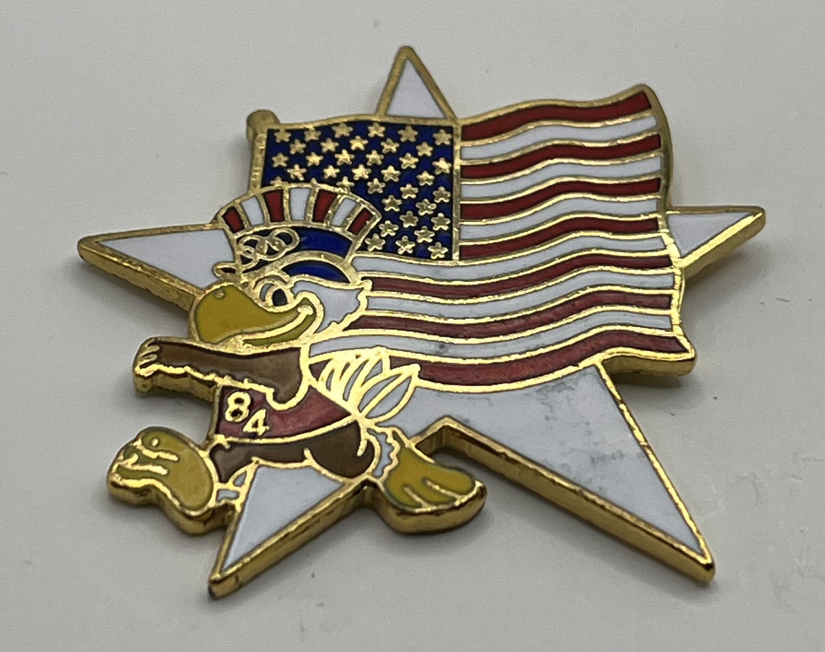 1984 Los Angeles Olympic Flag Pin ~ Sam the Eagle Series II White Star USA Flag