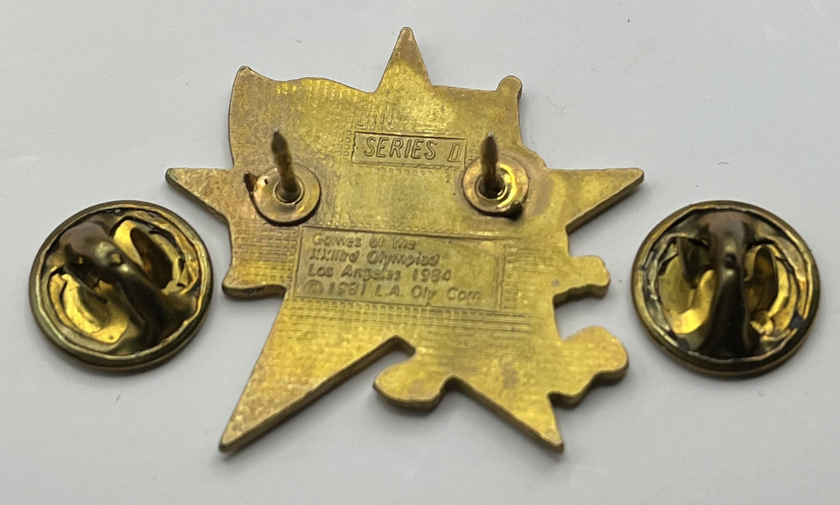 1984 Los Angeles Olympic Flag Pin ~ Sam the Eagle Series II Blue Star Stars in Motion