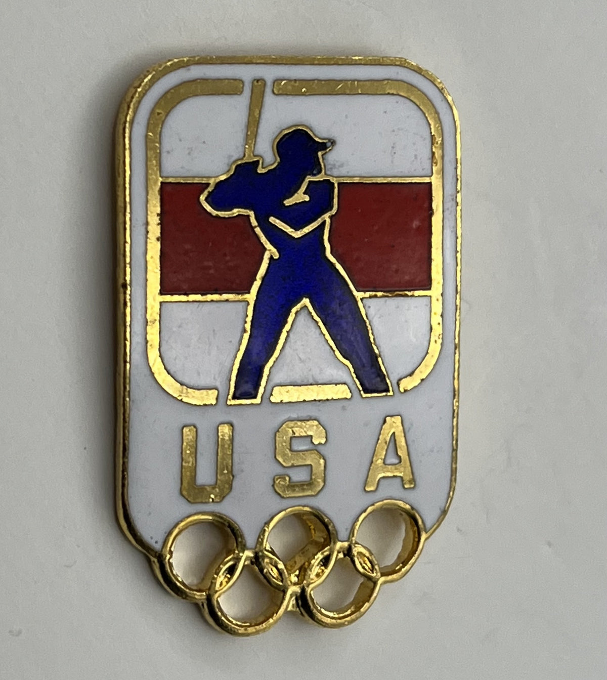 1996 USA Olympic Baseball Pin ~ Batter with USA and Olympic Rings
