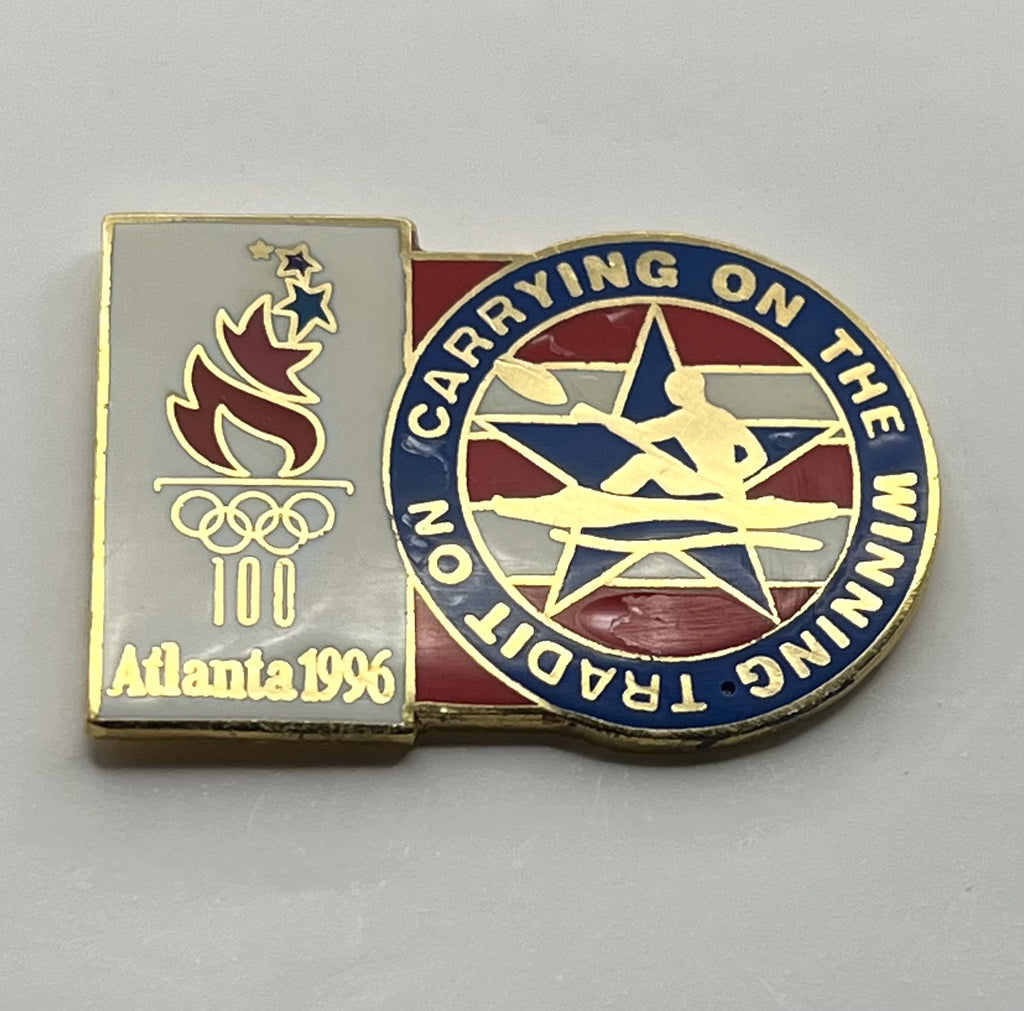 1996 Atlanta Olympic Kayak Pin ~ Carrying On The Winning Tradition (Error Pin)