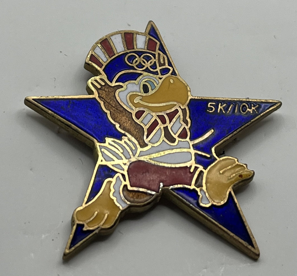 1984 Los Angeles Olympic Track & Field Pin ~ Sam the Eagle Series II Blue Star 5K/10K
