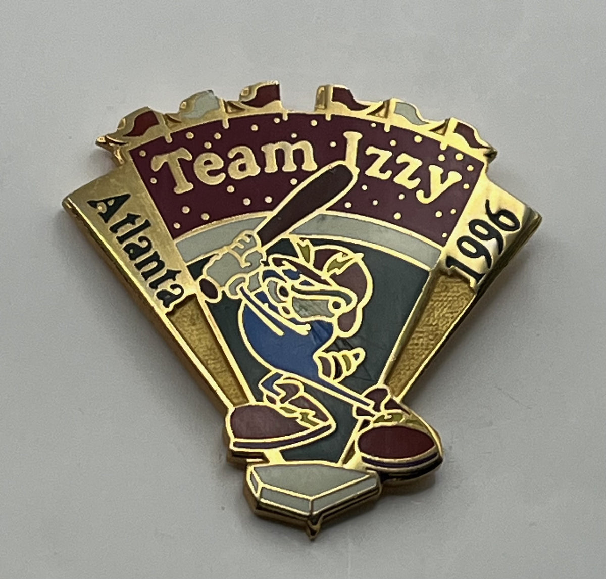 1996 Atlanta Olympic Baseball Pin ~ Team Izzy Mascot at Bat