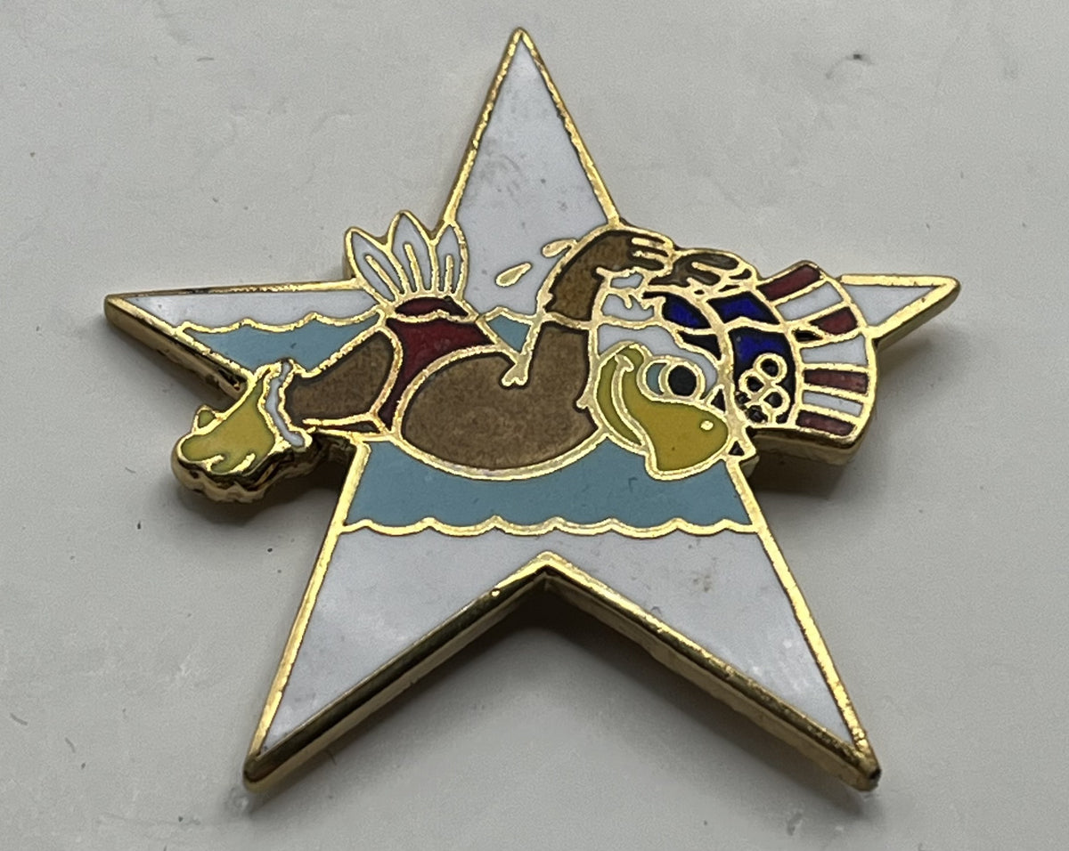 1984 Los Angeles Olympic Swimming Pin ~ Sam the Eagle Series II White Star
