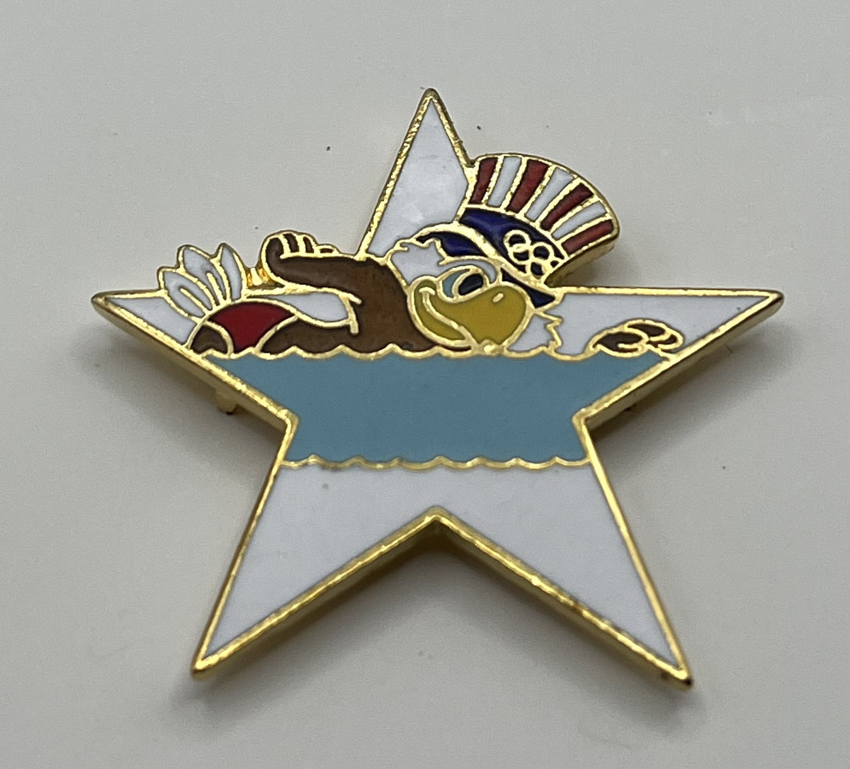 1984 Los Angeles Olympic Swimming Pin ~ Sam the Eagle Series II White Star Pool
