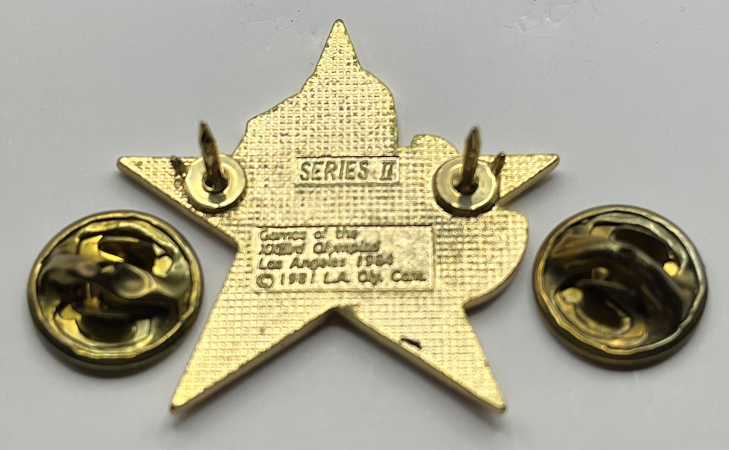 1984 Los Angeles Olympic Track & Field Pin ~ Sam the Eagle Series II Red Star High Jump