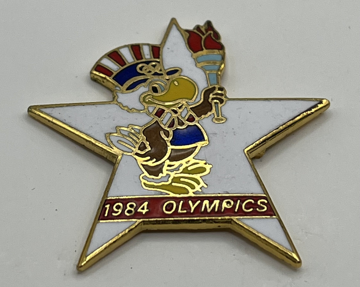 1984 Los Angeles Olympic Torch Pin ~ Sam the Eagle Series II White Star 1984 Olympics