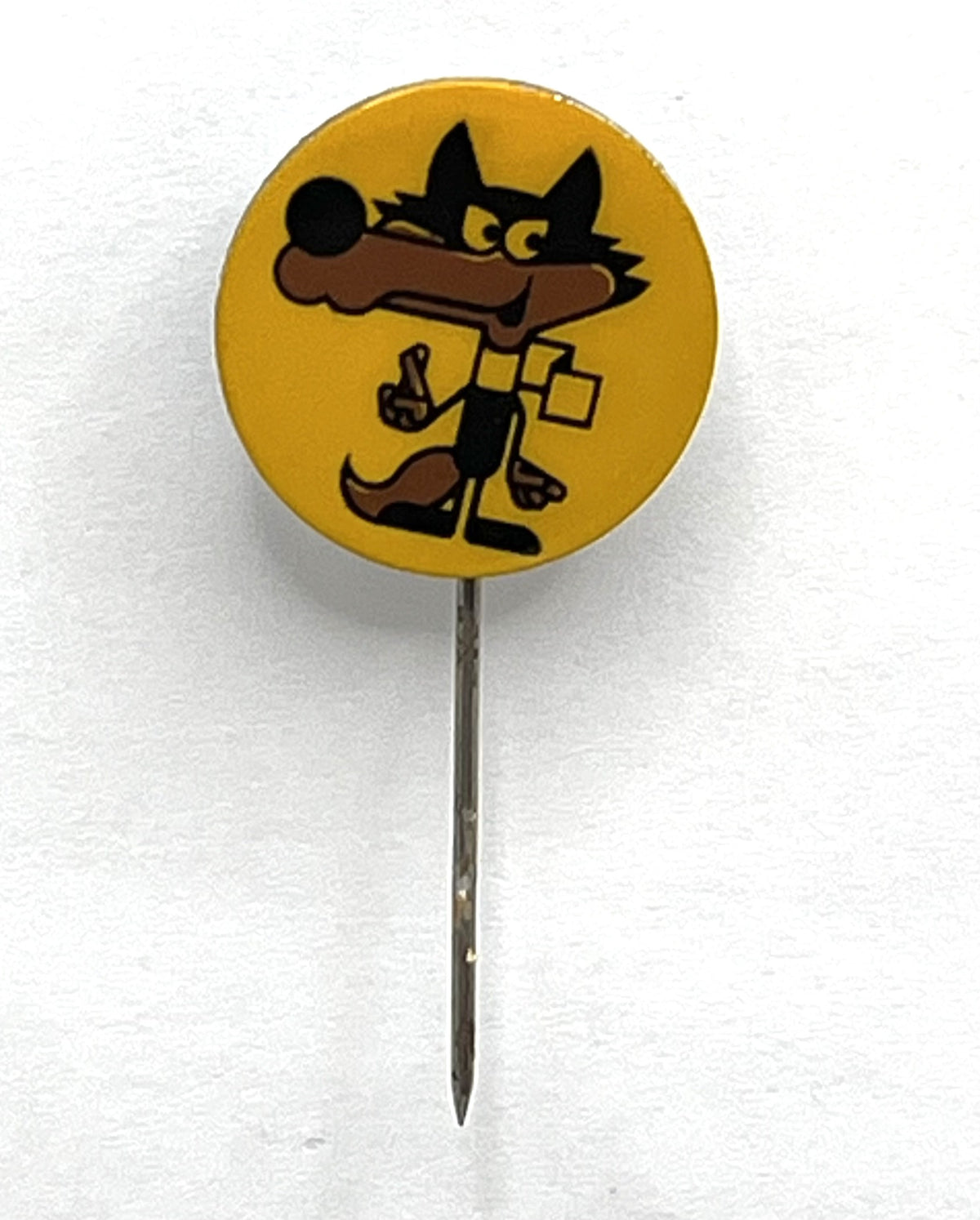 1984 Sarajevo Winter Olympics Mascot Stick Pin ~ Vučko the Wolf ~ Yellow ~ Round