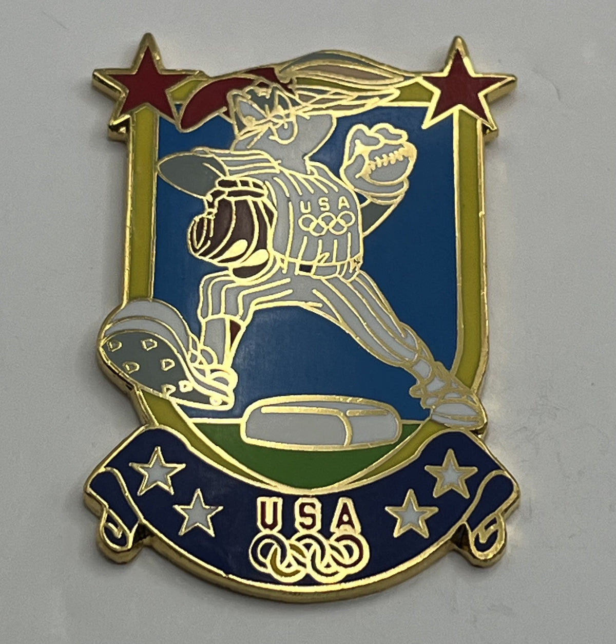 1996 USA Olympic Baseball Pin ~ Bugs Bunny Pitcher Warner Bros