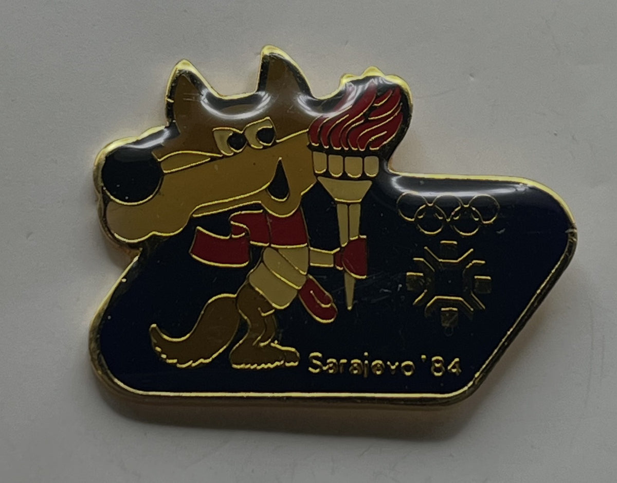 1984 Sarajevo Olympic Pin ~ Vučko Mascot Set ~ Olympic Torch