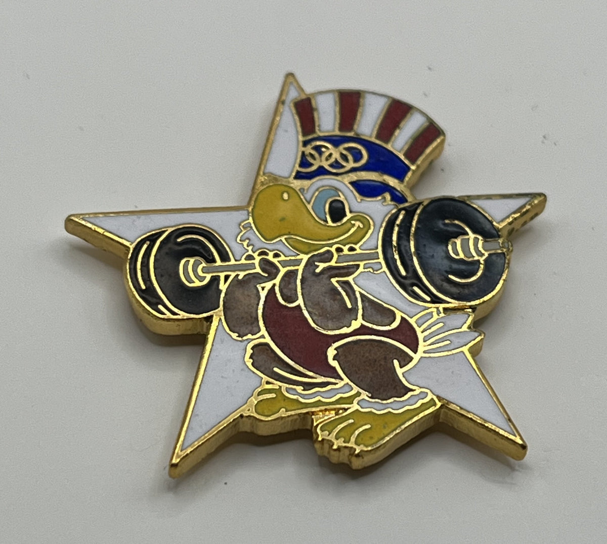 1984 Los Angeles Olympic Weightlifting Pin ~ Sam the Eagle Series II White Star