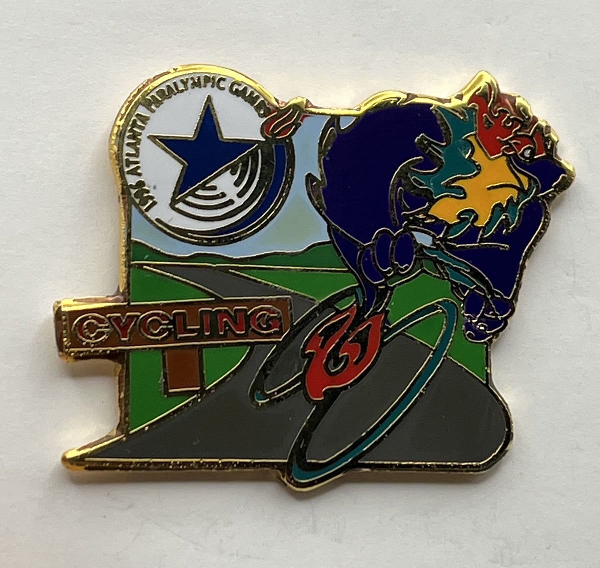 1996 Atlanta Paralympic Games Cycling Pin ~ Blaze Mascot