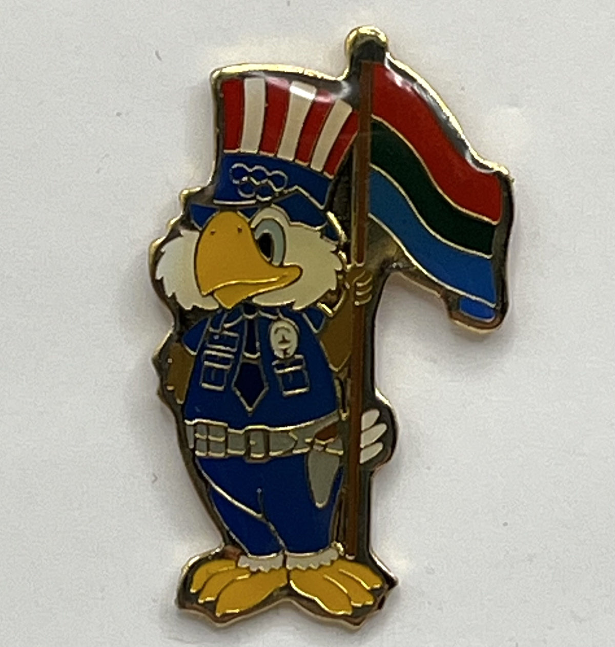1984 Los Angeles Olympic Pin Sam the Eagle Police Officer with Flag