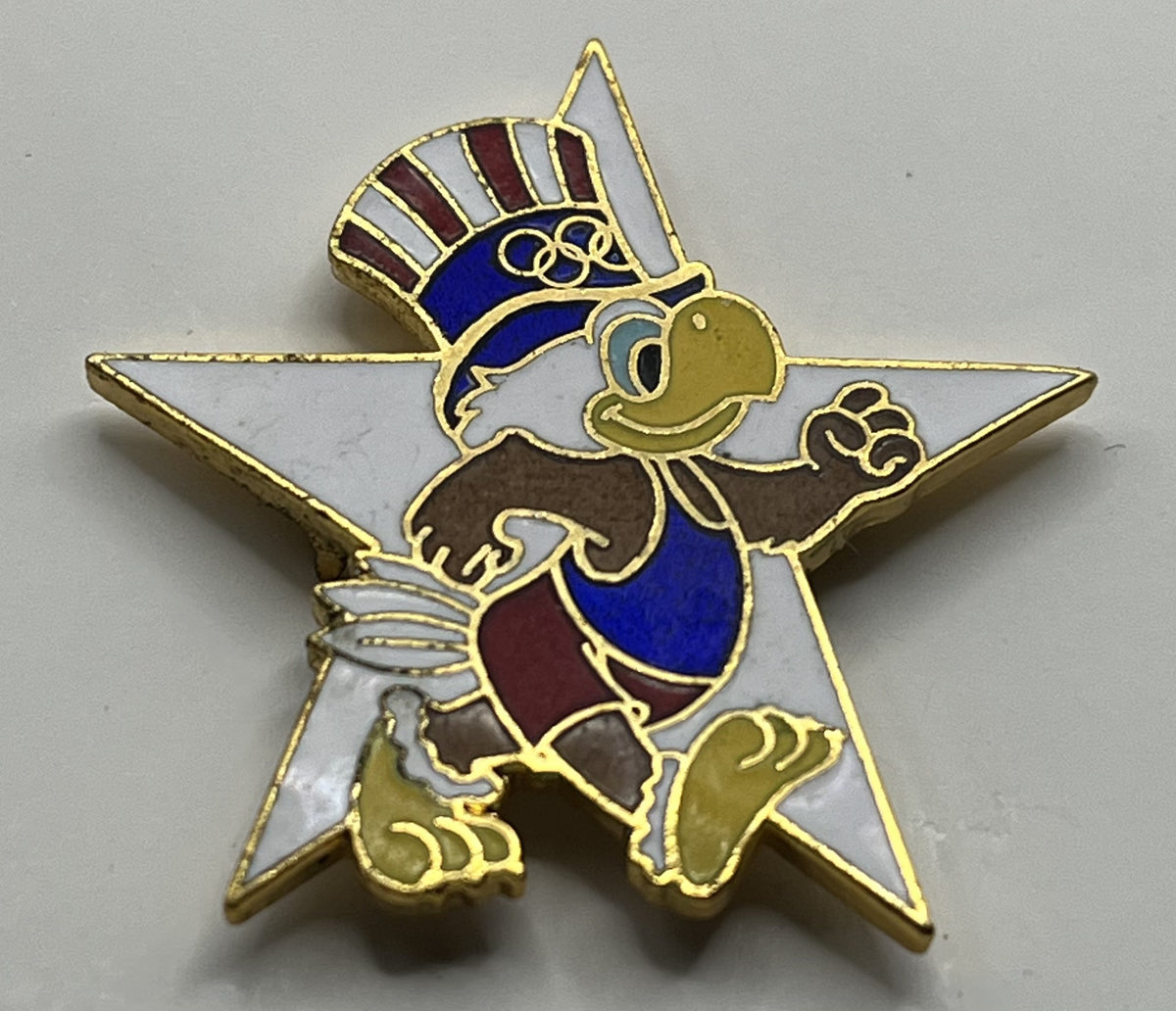 1984 Los Angeles Olympic Track & Field Pin ~ Sam the Eagle Series II White Star Race Walk