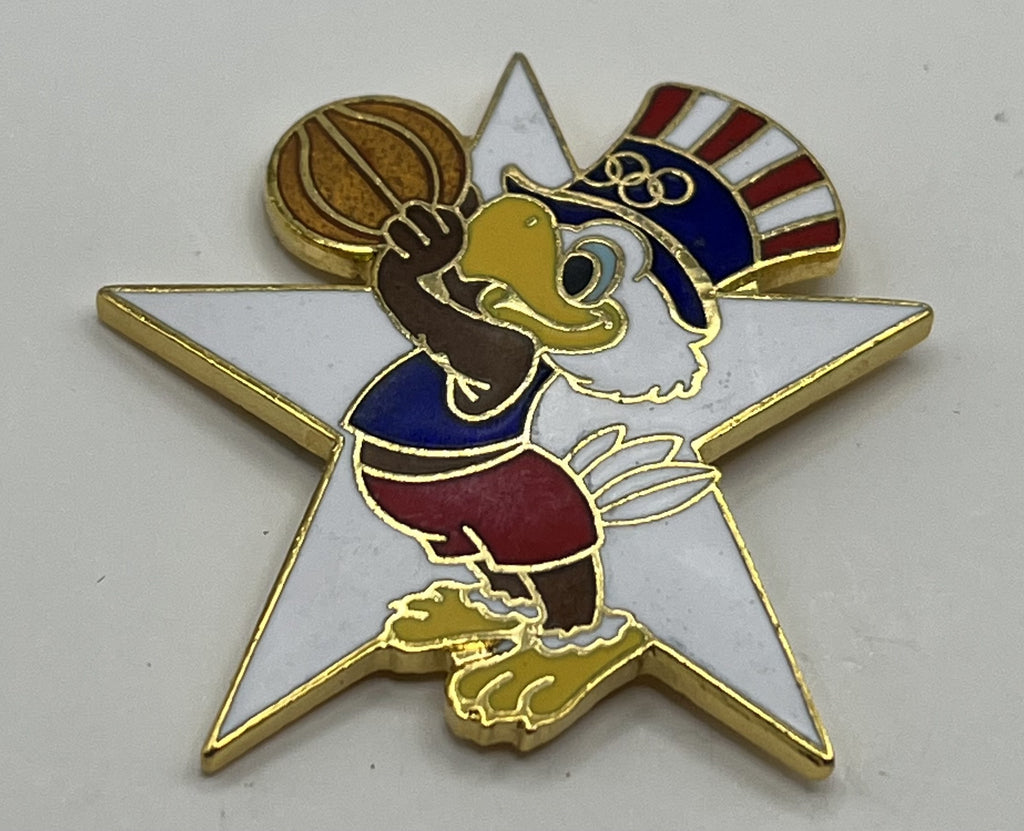 1984 Los Angeles Olympic Basketball Pin ~ Sam the Eagle Series II White Star