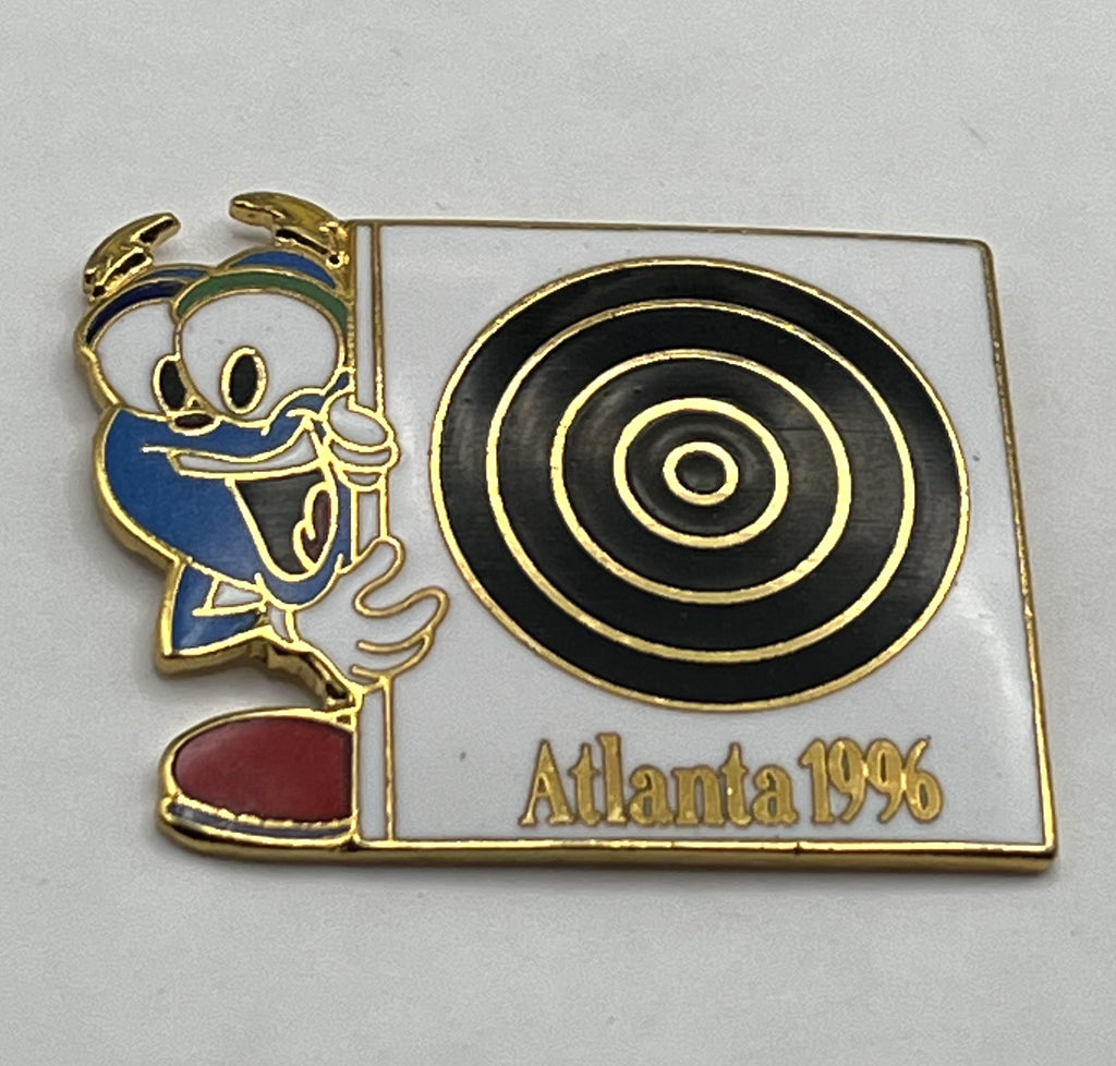 1996 Atlanta Olympic Shooting Pin ~ Izzy Mascot with Target