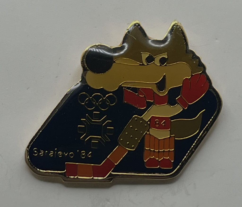 1984 Sarajevo Olympic Pin ~ Vučko Mascot Set ~ Ice Hockey Goalie