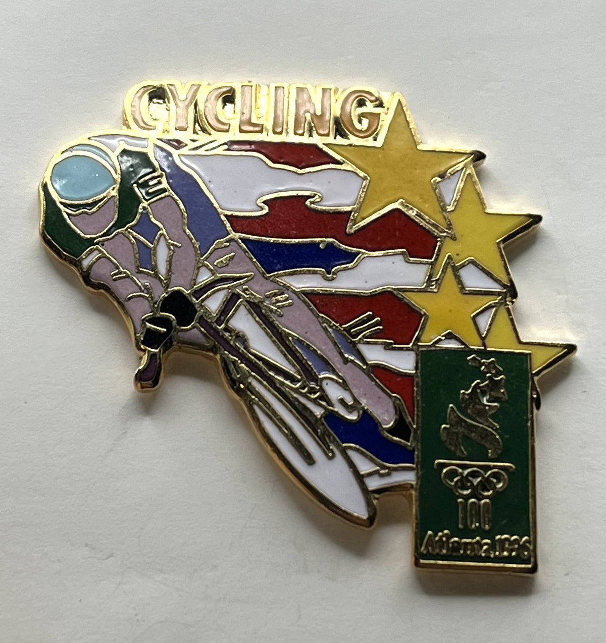 1996 Atlanta Olympic Cycling Pin ~ Stars and Stripes Cyclist