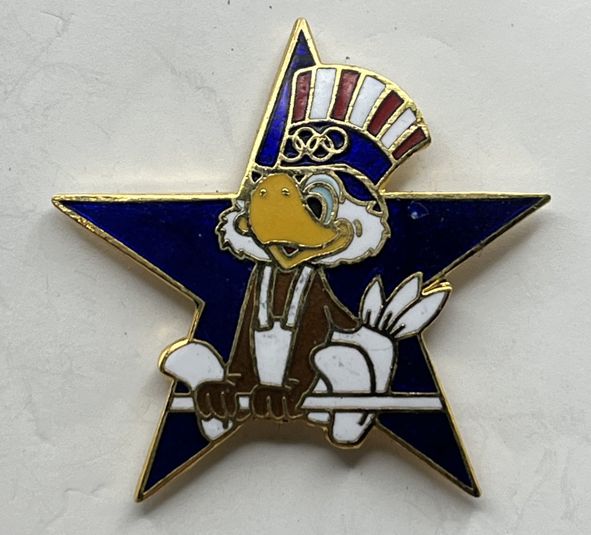 1984 Los Angeles Olympic Gymnastics Pin ~ Sam the Eagle Series II Blue Star Horizontal Bar