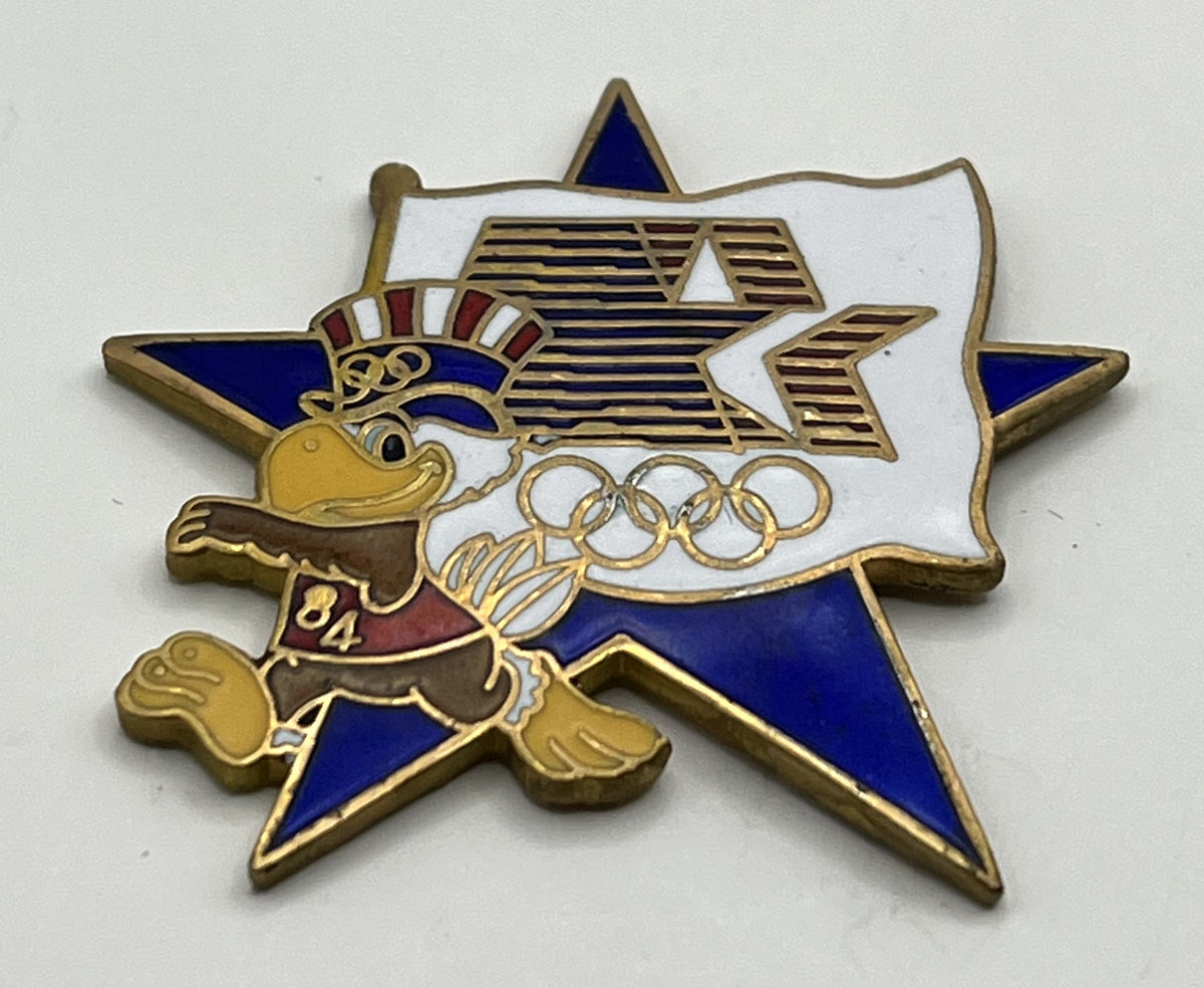1984 Los Angeles Olympic Flag Pin ~ Sam the Eagle Series II Blue Star Stars in Motion