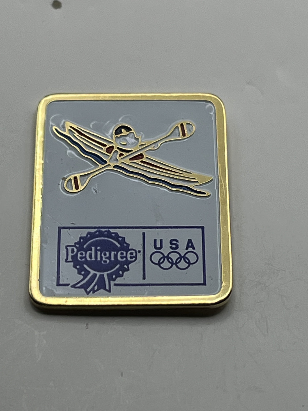 1992 Barcelona Olympic Kayak Pin ~ Pedigree USA Sponsor Cobi Canoeing