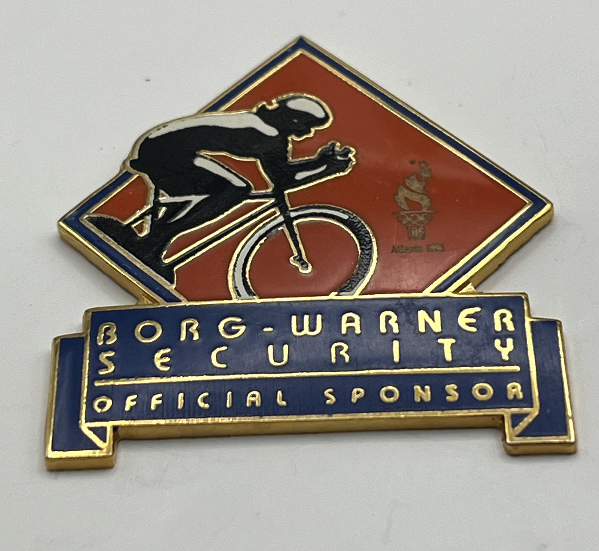 1996 Atlanta Olympic Cycling Pin ~ Borg-Warner Security Sponsor