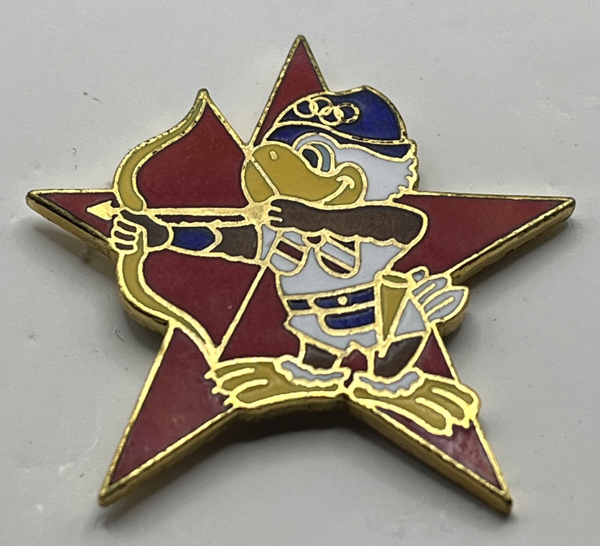 1984 Los Angeles Olympic Archery Pin ~ Sam the Eagle Series II Red Star