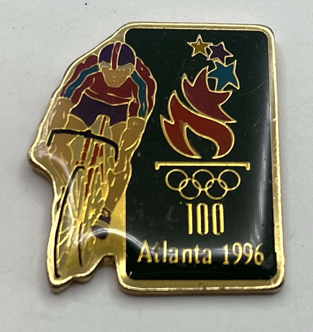 1996 Atlanta Olympic Cycling Pin ~ Cyclist with Torch Logo