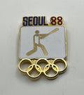 1988 Seoul Olympic Baseball Pin ~ Seoul 88 Pictogram with Olympic Rings
