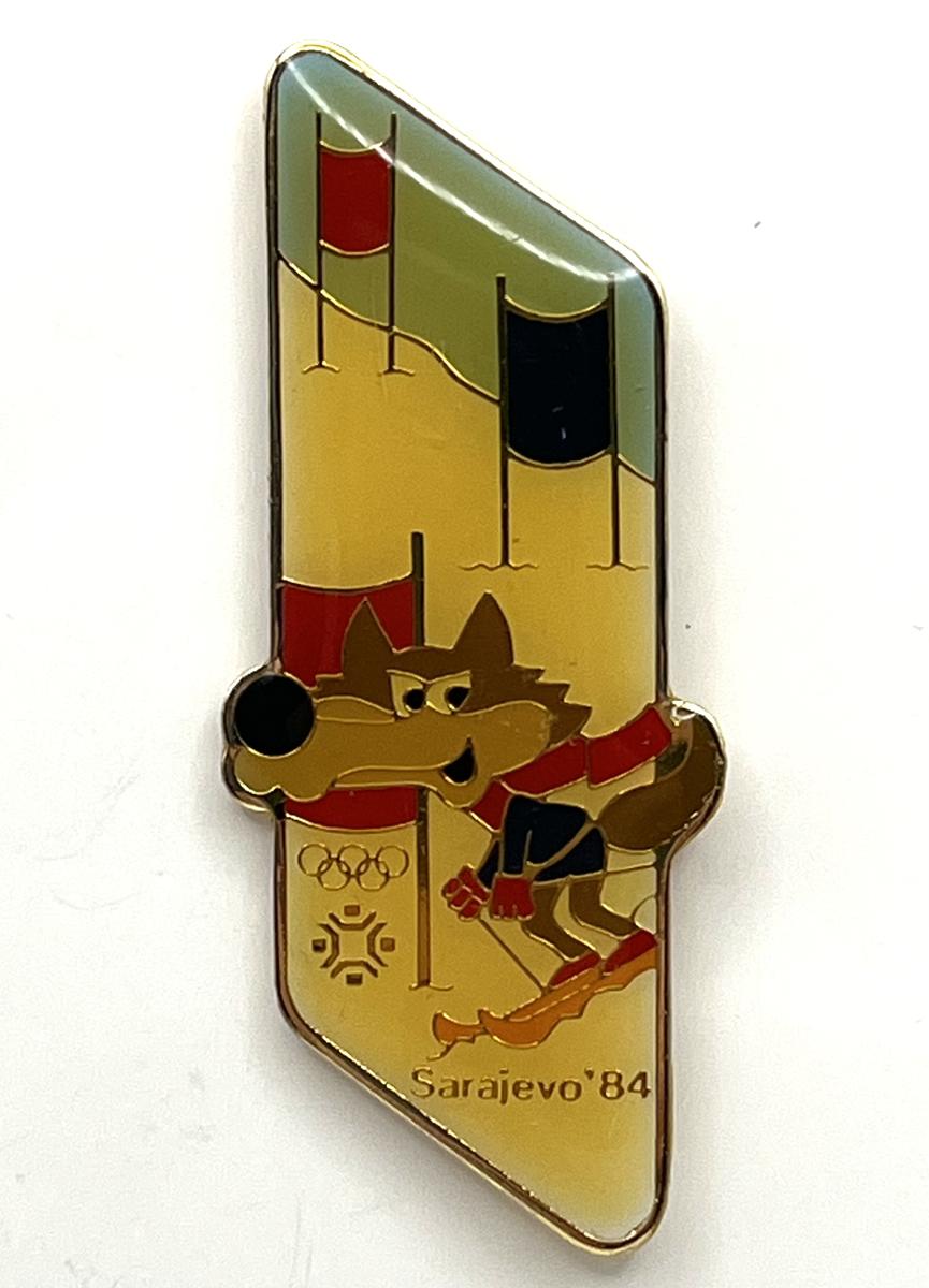 1984 Sarajevo Olympic Pin ~ Vučko Mascot Set ~ Giant Slalom