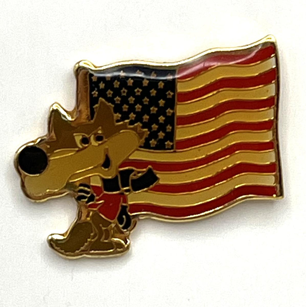 1984 Sarajevo Olympic Pin ~ Vučko Mascot Set ~ USA Flag