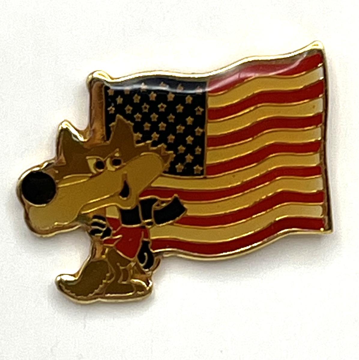 1984 Sarajevo Olympic Pin ~ Vučko Mascot Set ~ USA Flag