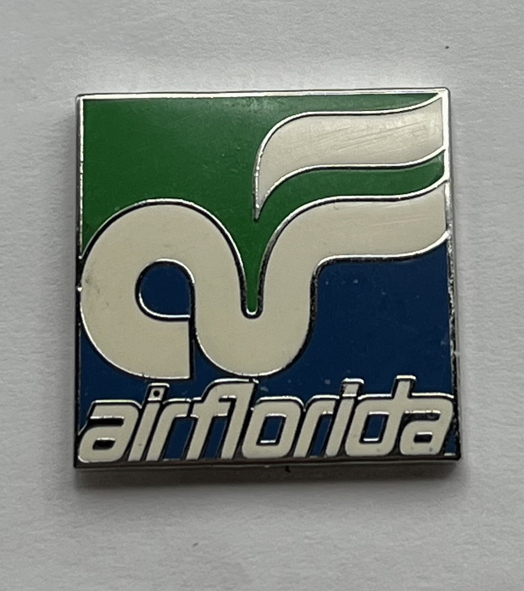 Air Florida Airline Pin ~ Green, White & Blue Logo ~ Gold Gift Box