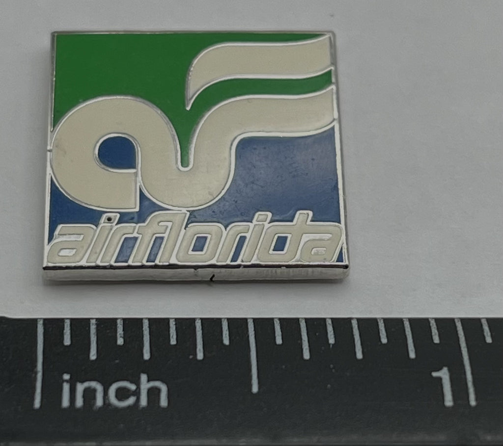 Air Florida Airline Pin ~ Green, White & Blue Logo ~ Gold Gift Box