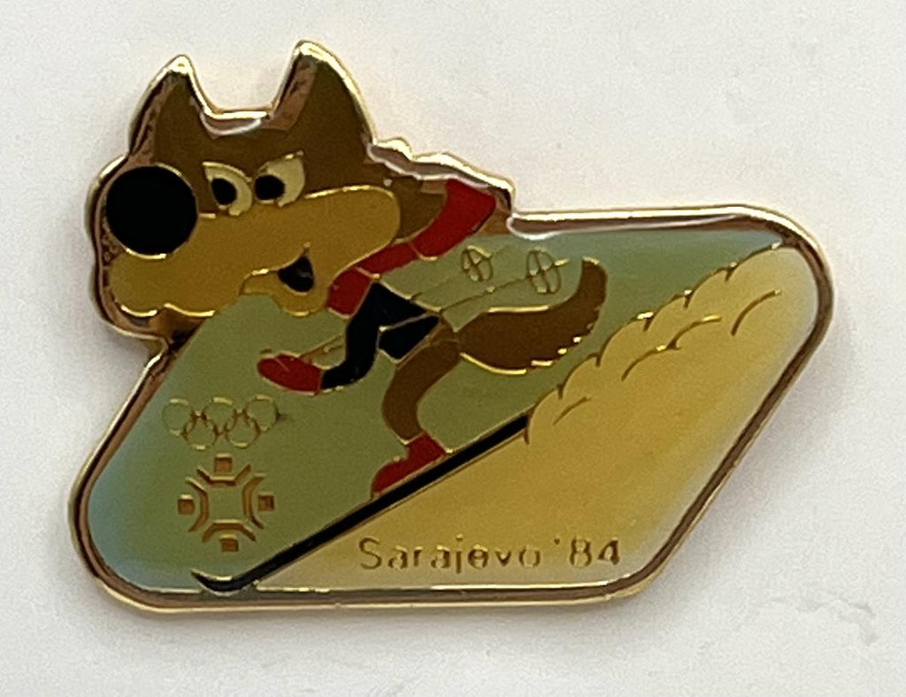 1984 Sarajevo Olympic Pin ~ Vučko Mascot Set ~ Downhill Skiing