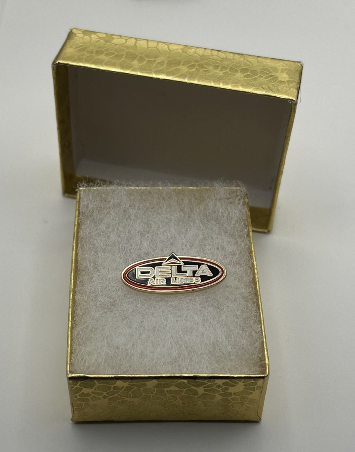 Delta Air Lines Oval Widget Wordmark Lapel Pin – Cloisonné Reproduction w/ Box
