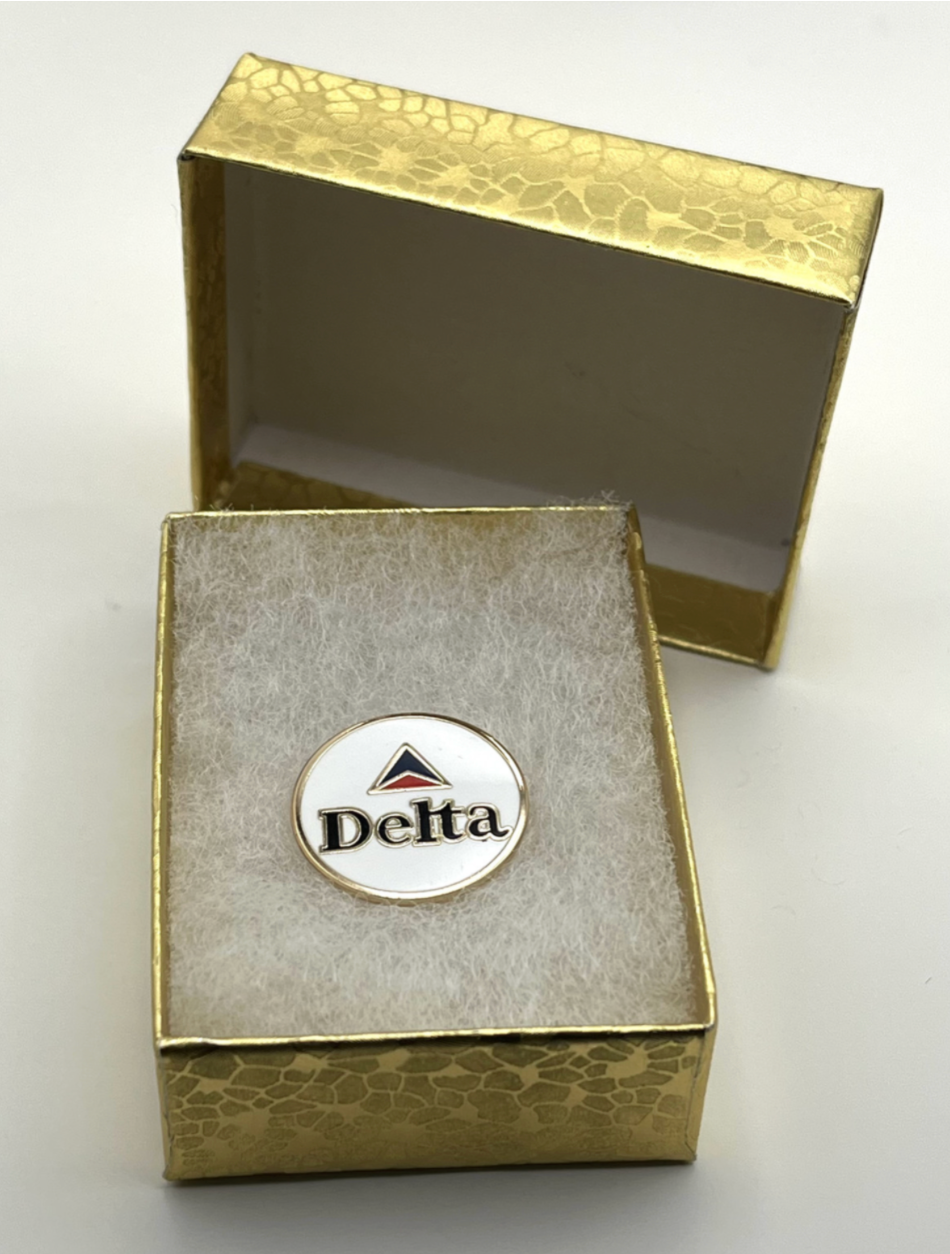 Delta Air Lines classic “widget” logo lapel pin — modern cloisonné reproduction