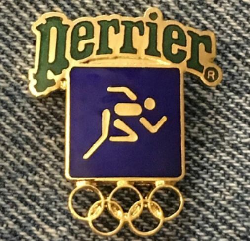 Los Angeles 1984 Olympic Brooch Pin ~ Sponsor ~ Perrier ~ Gold Tone