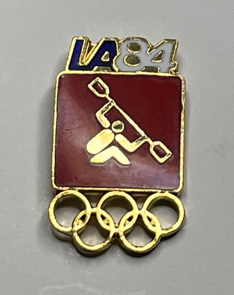 Kayak ~ Canoe Olympic Pin ~ Red ~ Pictogram ~ 1984 Los Angeles ~ LA