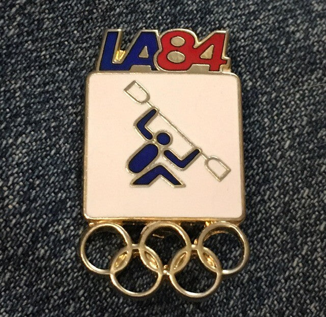 Canoeing ~ Kayak Olympic Pictogram Brooch Pin ~ 1984 Los Angeles Summer Games ~ LA