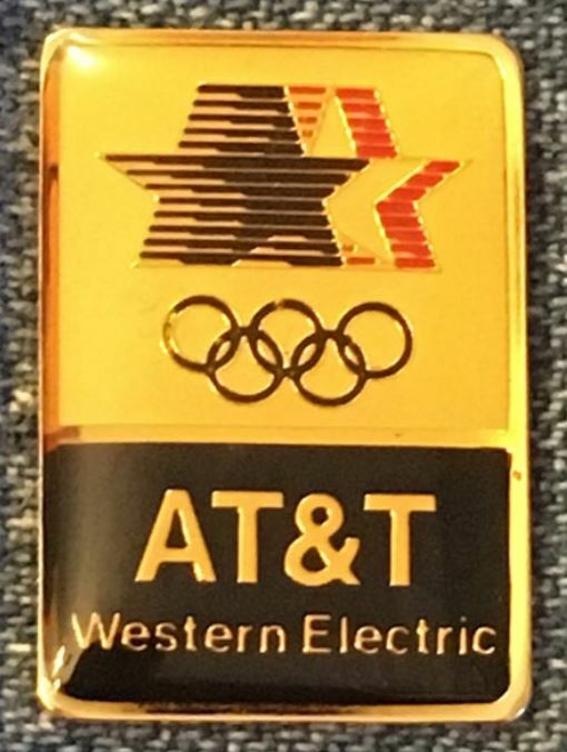 AT&T Olympic Sponsor Pin~Western Electric~1984 Los Angeles with Stars in Motion