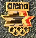 Arena Olympic Sponsor Pin ~ 1984 Los Angeles with Stars in Motion Logo