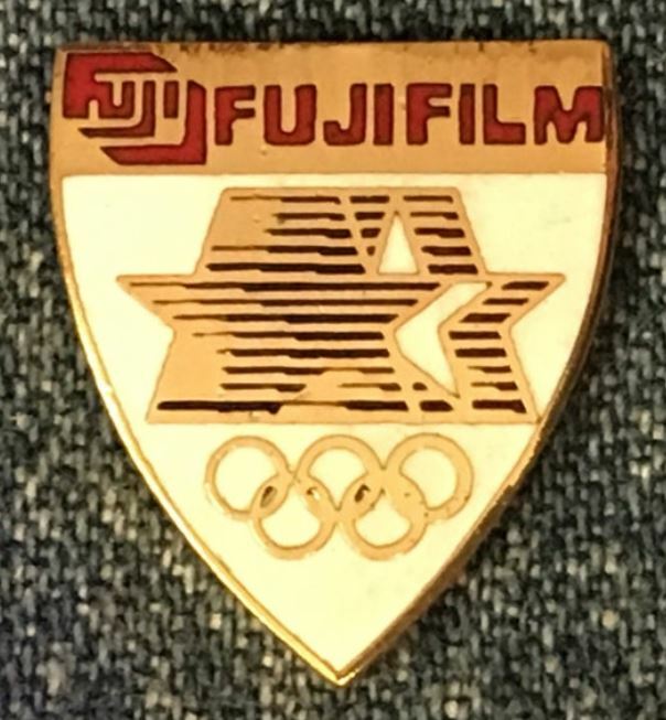 Fuji Film Olympic Sponsor Pin ~ 1984 Los Angeles with Stars in Motion Logo