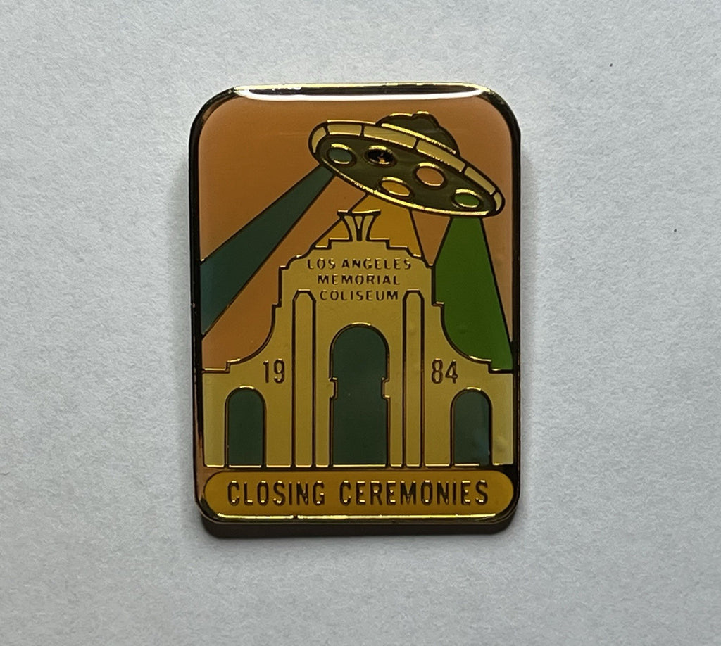 1984 Olympic Pin Closing Ceremonies ~ UFO over Los Angeles Memorial Coliseum