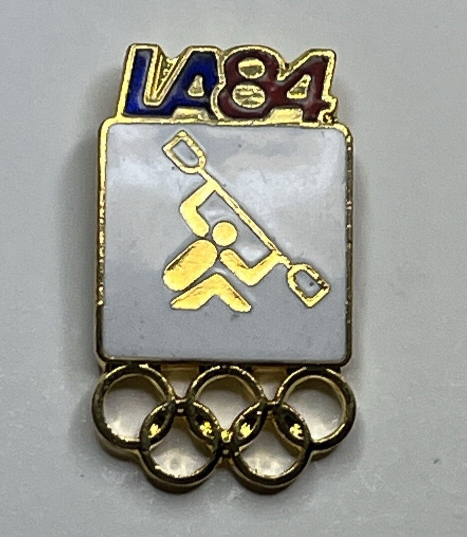 Kayak ~ Canoe Olympic Pin ~ White ~ Pictogram ~ 1984 Los Angeles ~ LA