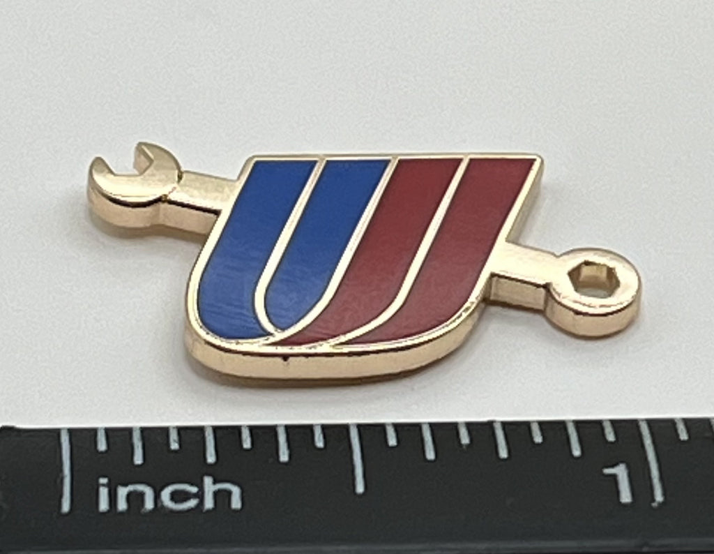 United Airlines tulip-and-wrench maintenance lapel pin — modern cloisonné reproduction